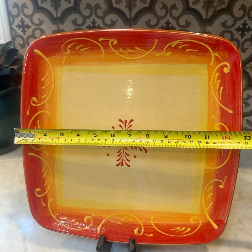 Crate and Barrel Orange Red &Yellow Embossed 13